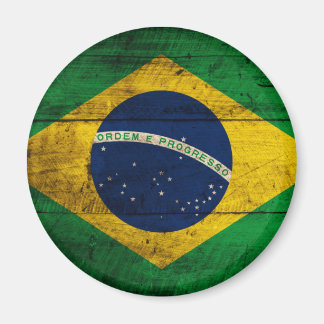 Old Wooden Brazil Flag Magnet