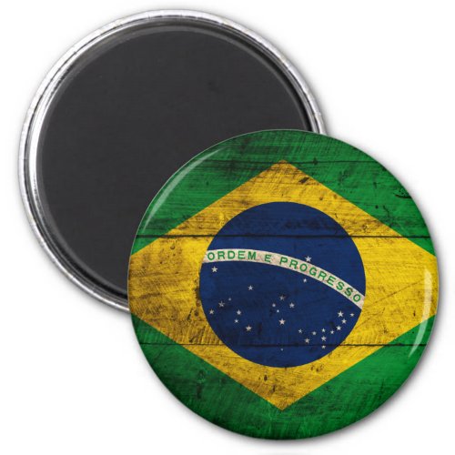 Old Wooden Brazil Flag Magnet