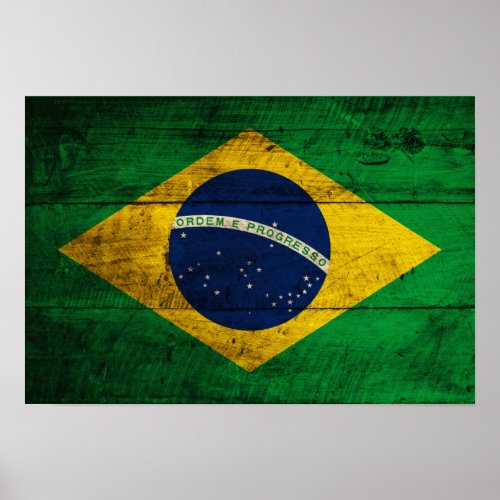 Old Wooden Brazil Flag Poster