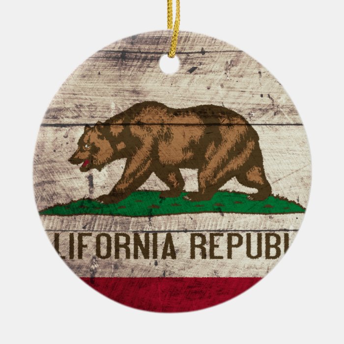 Old Wooden California Flag Christmas Ornaments