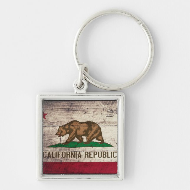 Old Wooden California Flag Keychain (Front)