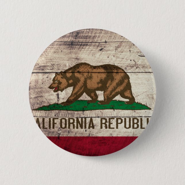 Old Wooden California Flag Pinback Button (Front)