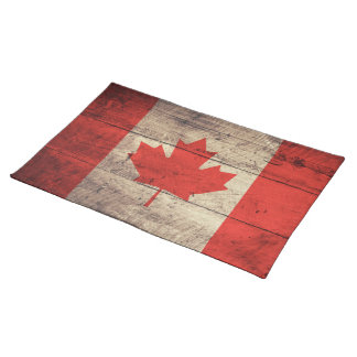 Old Wooden Canadian Flag Cloth Placemat