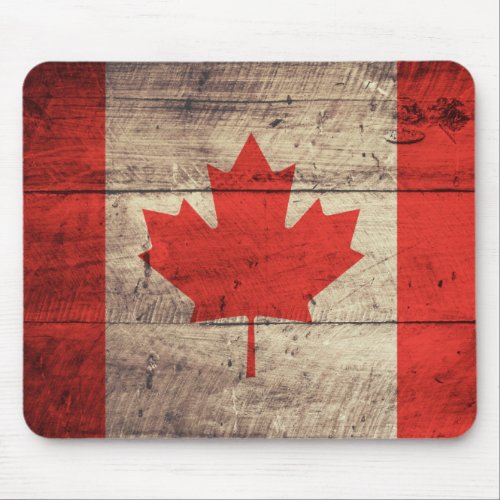 Old Wooden Canadian Flag Mouse Pad