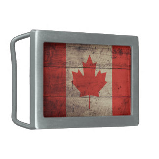 Old Wooden Canadian Flag Rectangular Belt Buckle