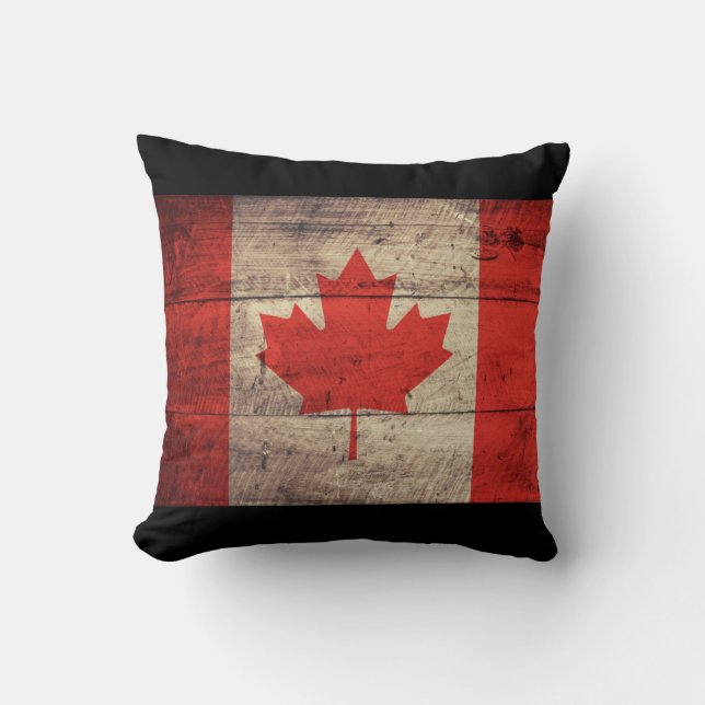 Old Wooden Canadian Flag Throw Pillow (Front)