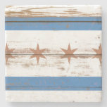 Old Wooden Chicago Flag Stone Coaster