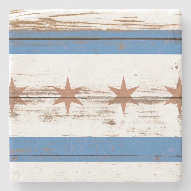Old Wooden Chicago Flag Stone Coaster (Front)