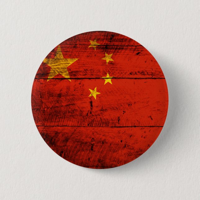 Old Wooden China Flag Button (Front)