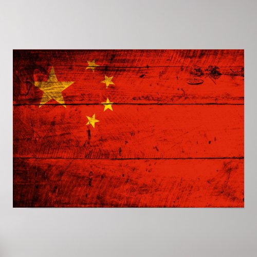 Old Wooden China Flag Poster