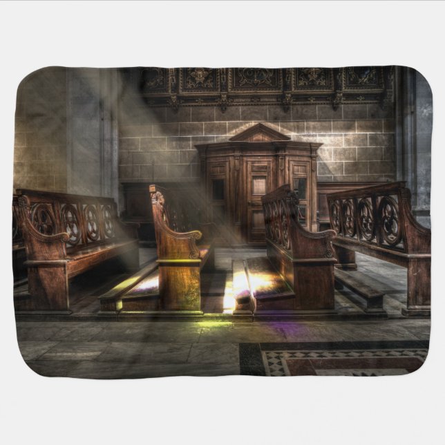 Old Wooden Church Bench with Kneeler Baby Blanket (Horizontal)