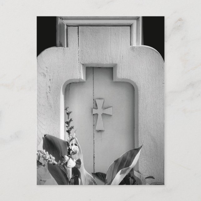 Old Wooden Church Pew Outdoors Side View BW Postcard (Front)