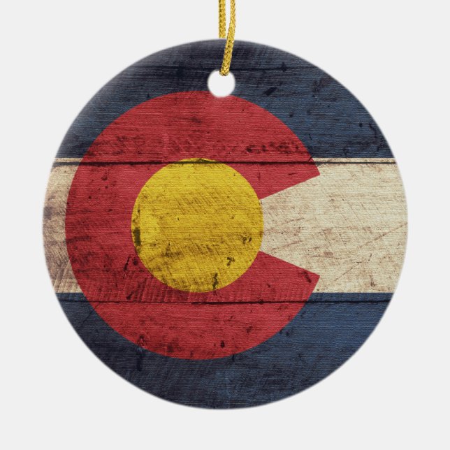 Old Wooden Colorado Flag Ceramic Ornament (Front)