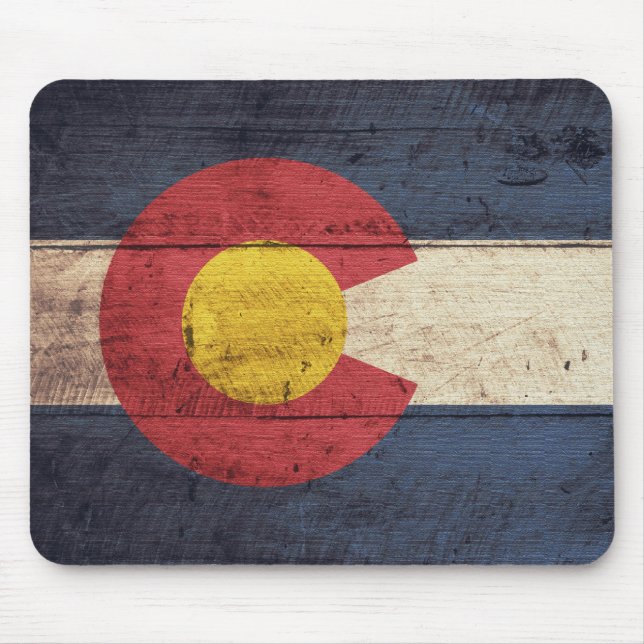 Old Wooden Colorado Flag Mouse Pad (Front)
