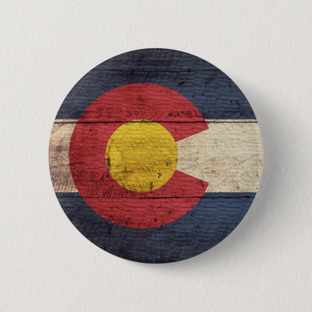 Old Wooden Colorado Flag Pinback Button (Front)