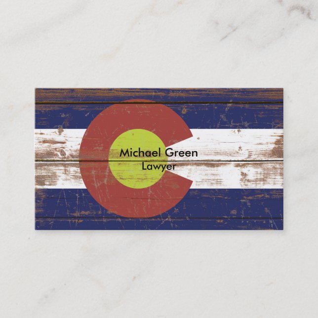 Old Wooden Colorado State Flag Business Card (Front)