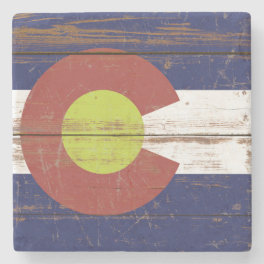 Old Wooden Colorado State Flag Stone Coaster