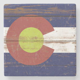 Old Wooden Colorado State Flag Stone Coaster