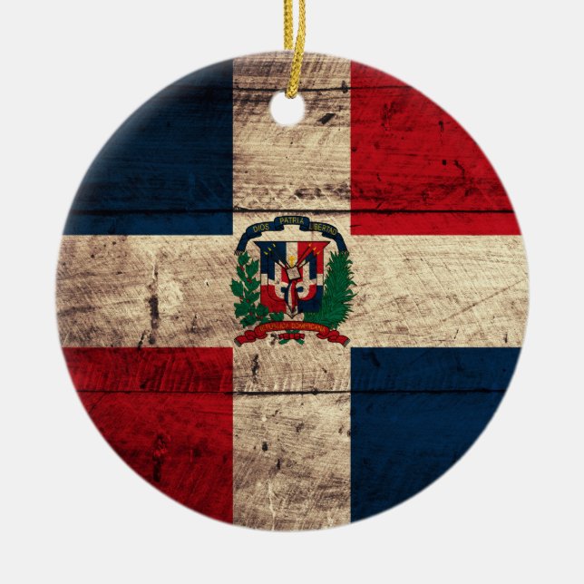 Old Wooden Dominican Republic Flag Ceramic Ornament (Front)