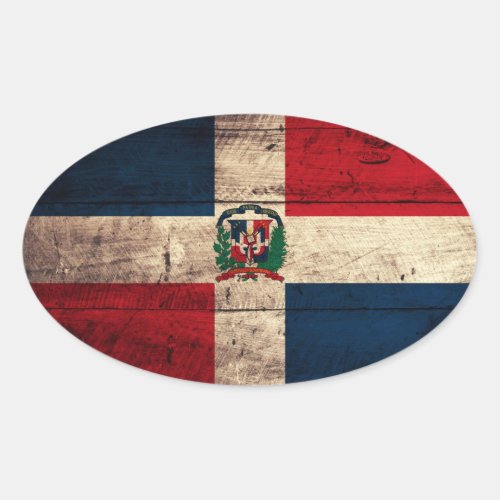 Old Wooden Dominican Republic Flag Oval Sticker