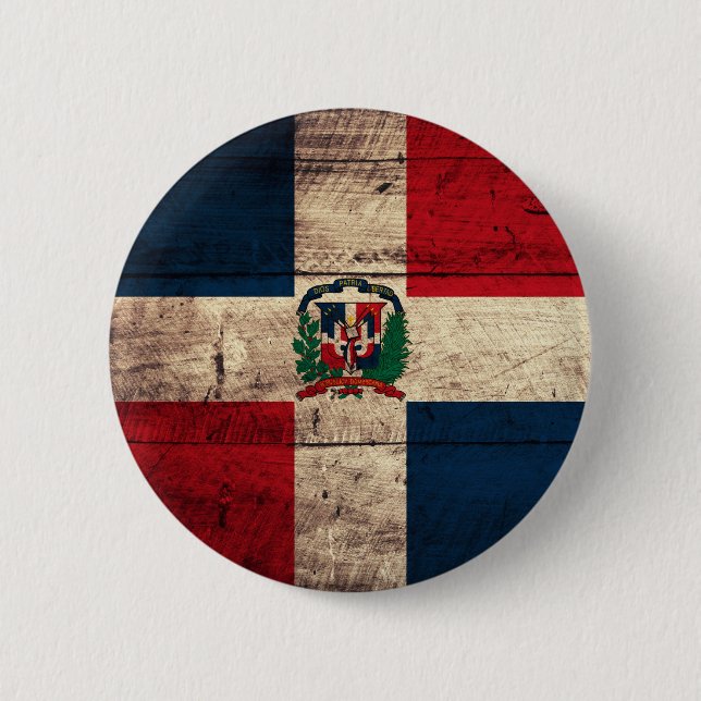 Old Wooden Dominican Republic Flag Pinback Button (Front)