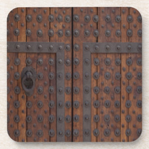 Old Wooden Door With Black Metal Reinforcements Beverage Coaster