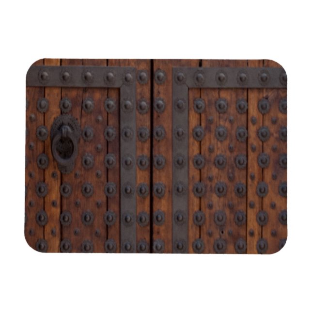 Old Wooden Door With Black Metal Reinforcements Magnet (Horizontal)