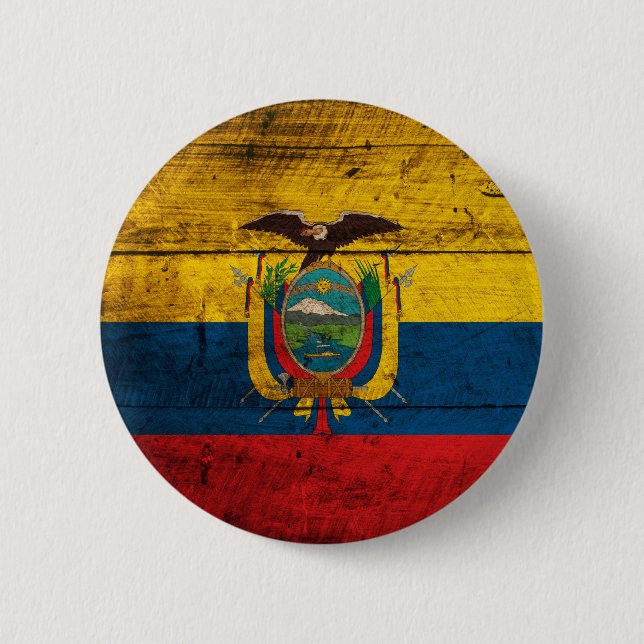 Old Wooden Ecuador Flag Button (Front)