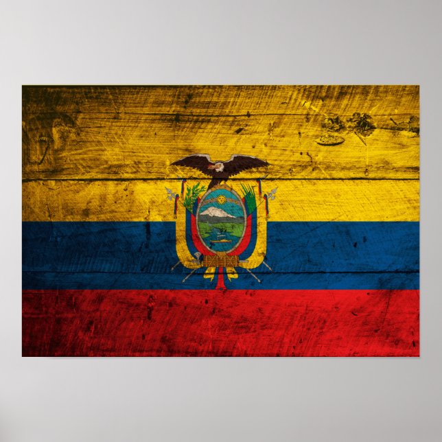Old Wooden Ecuador Flag Poster (Front)