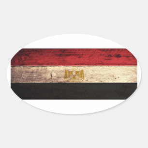 Old Wooden Egypt Flag Oval Sticker