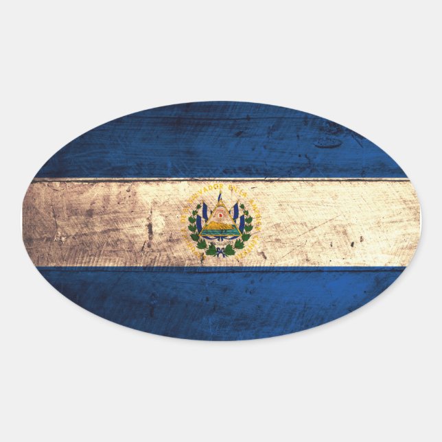 Old Wooden El Salvador Flag Oval Sticker (Front)