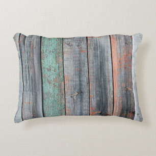Old wooden fence painted in different color, trend accent pillow