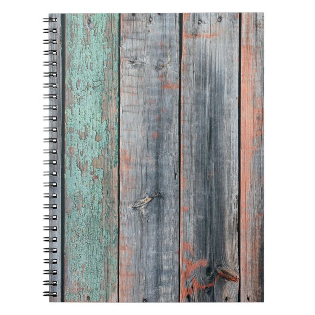 Old wooden fence painted in different color, trend notebook (Front)