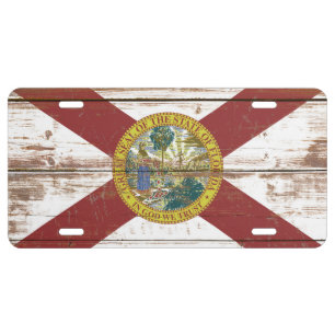 Old Wooden Florida State Flag License Plate