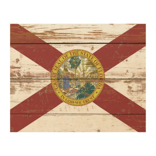 Old Wooden Florida State Flag Wood Wall Art