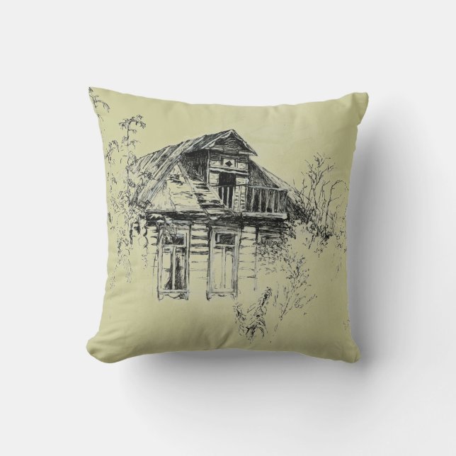 Old Wooden House in Russia by A. Cook Throw Pillow (Front)