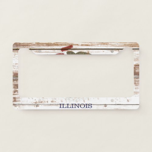 Old Wooden Illinois State Flag License Plate Frame