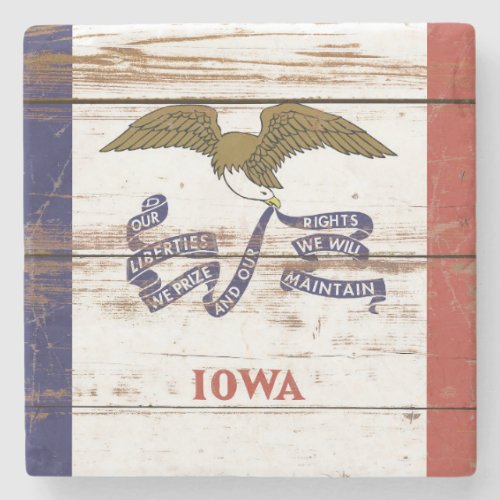 Old Wooden Iowa State Flag Stone Coaster