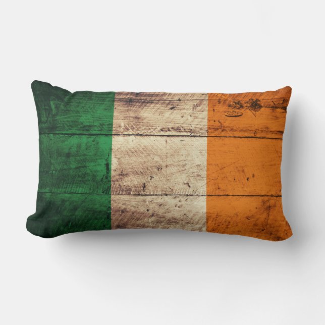 Old Wooden Ireland Flag Lumbar Pillow (Front)