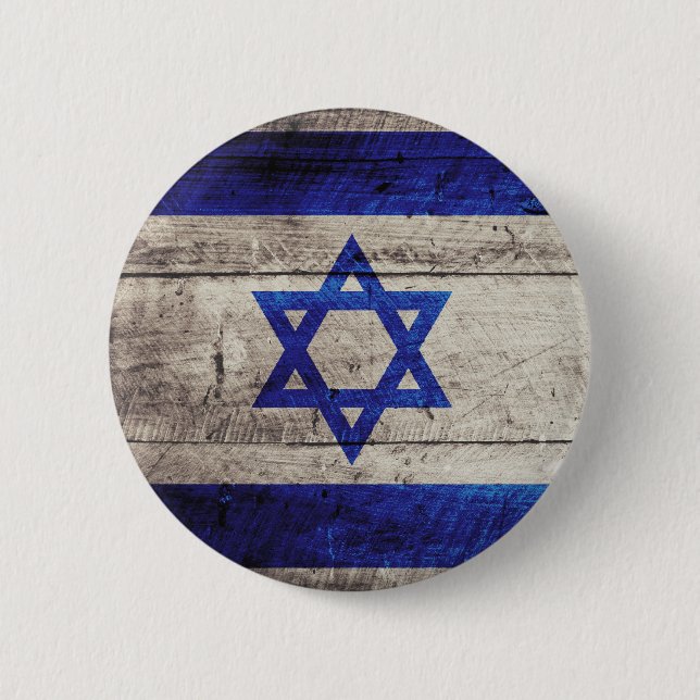 Old Wooden Israel Flag Pinback Button (Front)