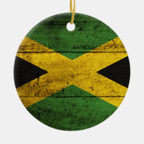 Old Wooden Jamaica Flag Ceramic Ornament