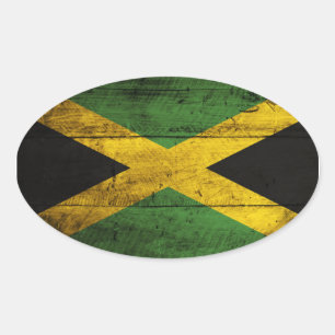 Old Wooden Jamaica Flag Oval Sticker