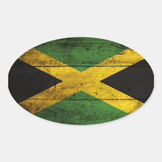 Old Wooden Jamaica Flag Oval Sticker