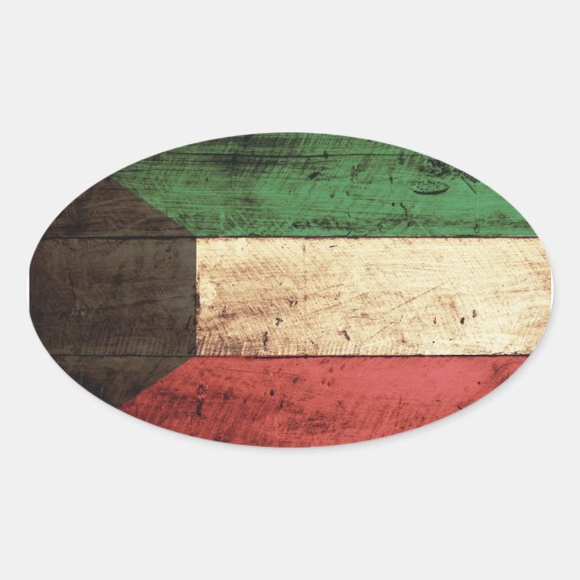 Old Wooden Kuwait Flag Oval Sticker (Front)