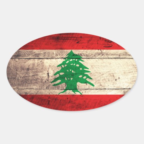 Old Wooden Labanon Flag Oval Sticker