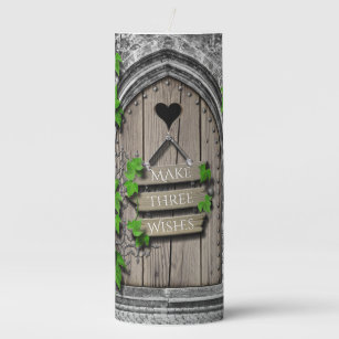Old Wooden Magical Fantasy Fairy Wishing Door Post Pillar Candle