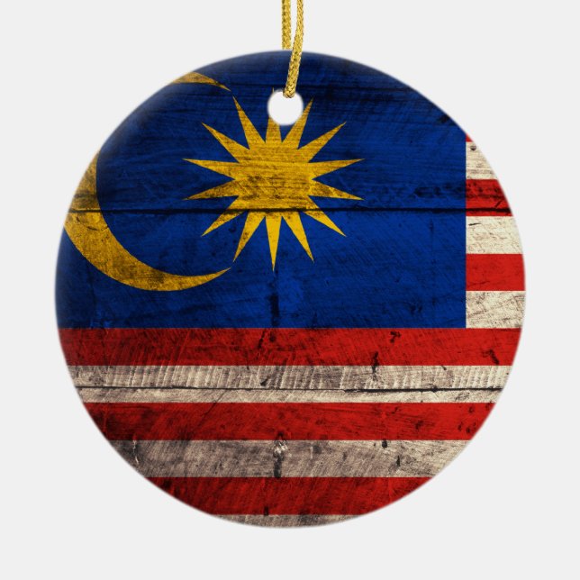 Old Wooden Malaysia Flag Ceramic Ornament (Front)