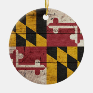 Old Wooden Maryland Flag Ceramic Ornament