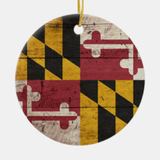 Old Wooden Maryland Flag Ceramic Ornament