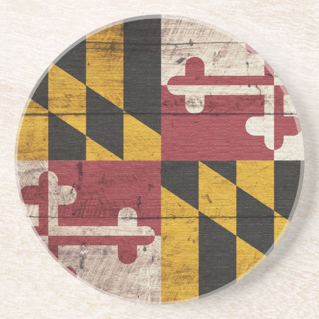 Old Wooden Maryland Flag Drink Coaster (Front)